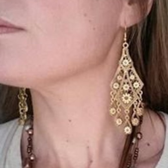 Bohemian Carved Flower Long Dangle Earrings - Picture 5 of 5